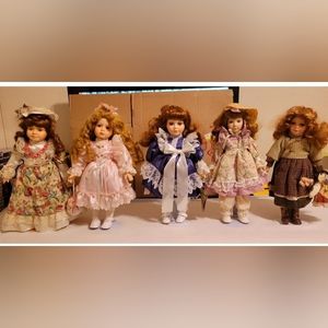 PORCELAIN DOLLS (5) SEYMOUR MANN | MINT COND. COLLECTABLE 17in | Stands VINTAGE